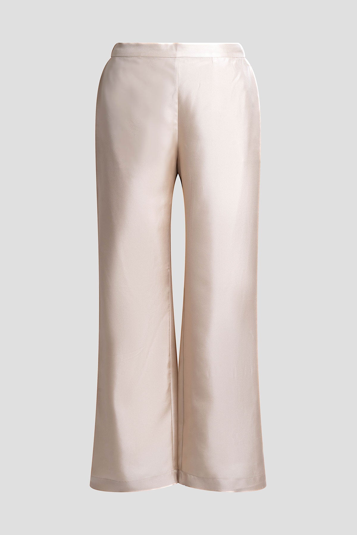 Solid Silk Twill Pull On Straight Leg Pants Bone