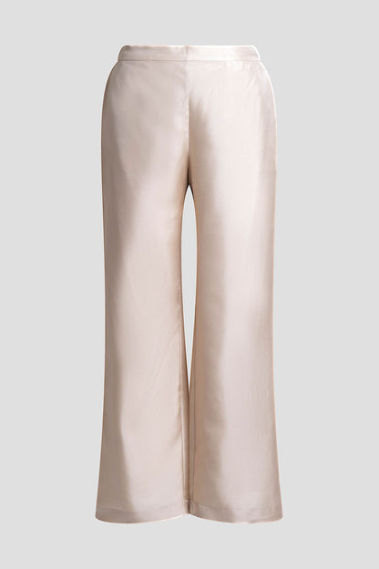 Solid Silk Twill Pull On Straight Leg Pants Bone