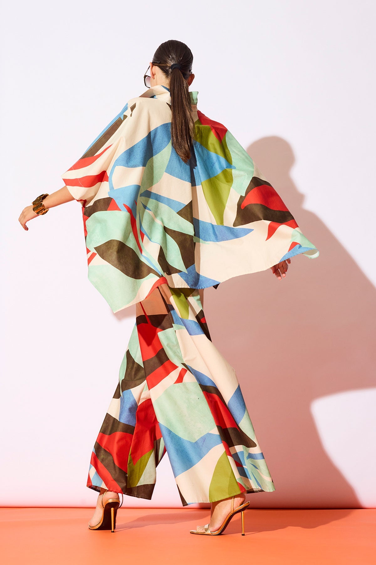 Abstract Palm Cotton Poplin Pull On Palazzo Pants Multi