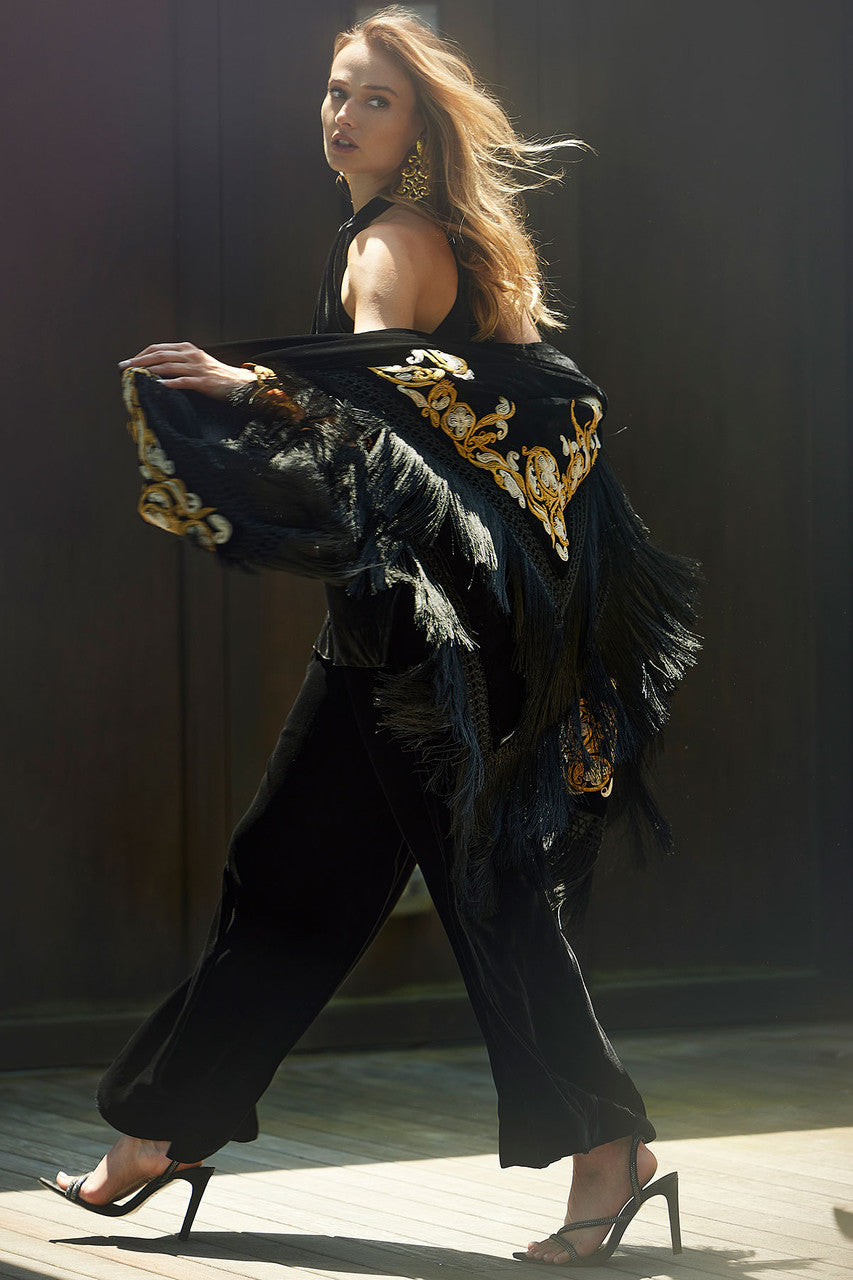 Buy Couture Velvet Silk Palazzo Pants in Black Online Black