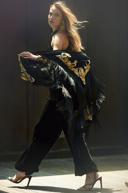Buy Couture Velvet Silk Palazzo Pants in Black Online Black