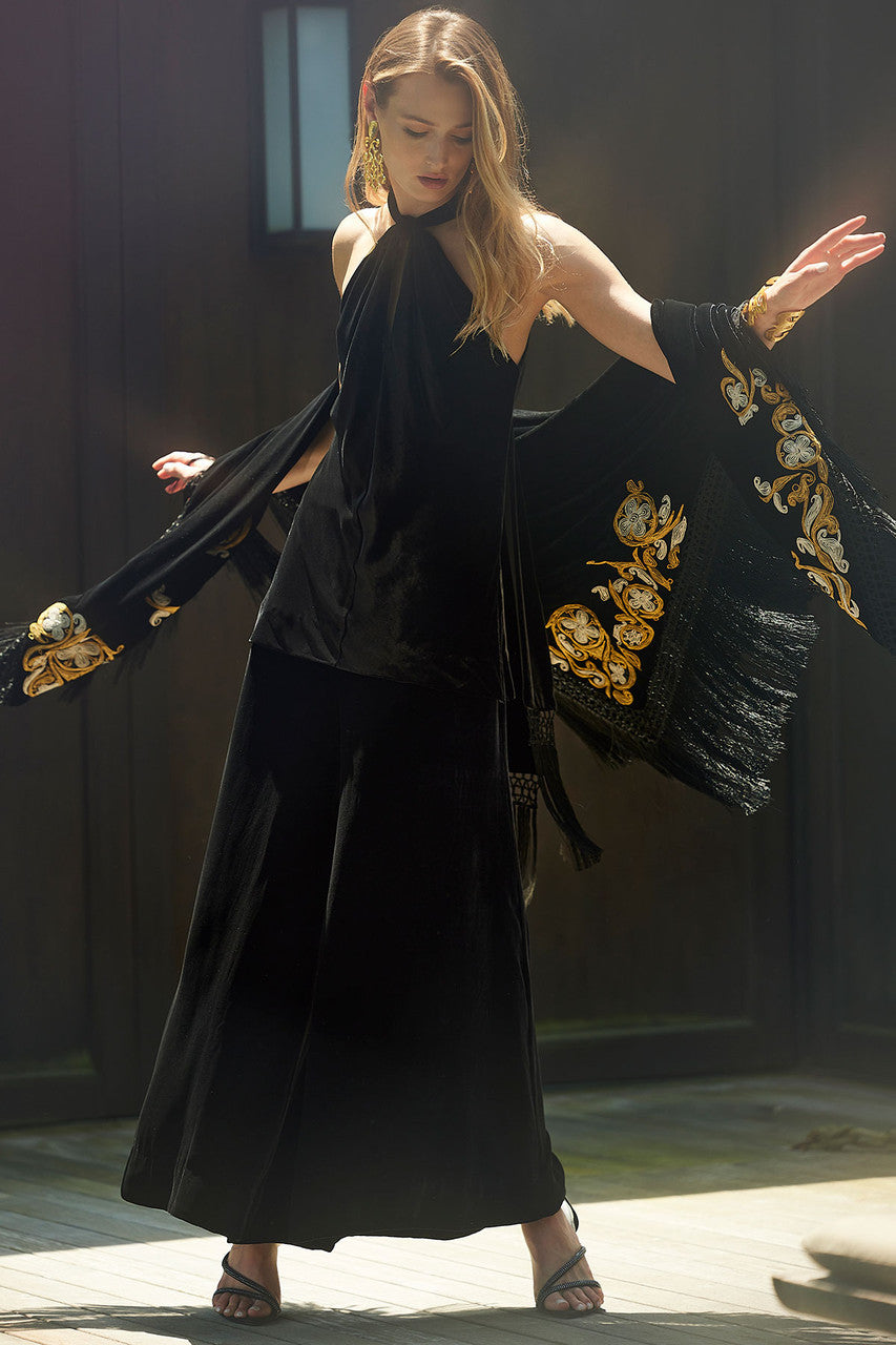 Buy Couture Velvet Silk Palazzo Pants in Black Online Black