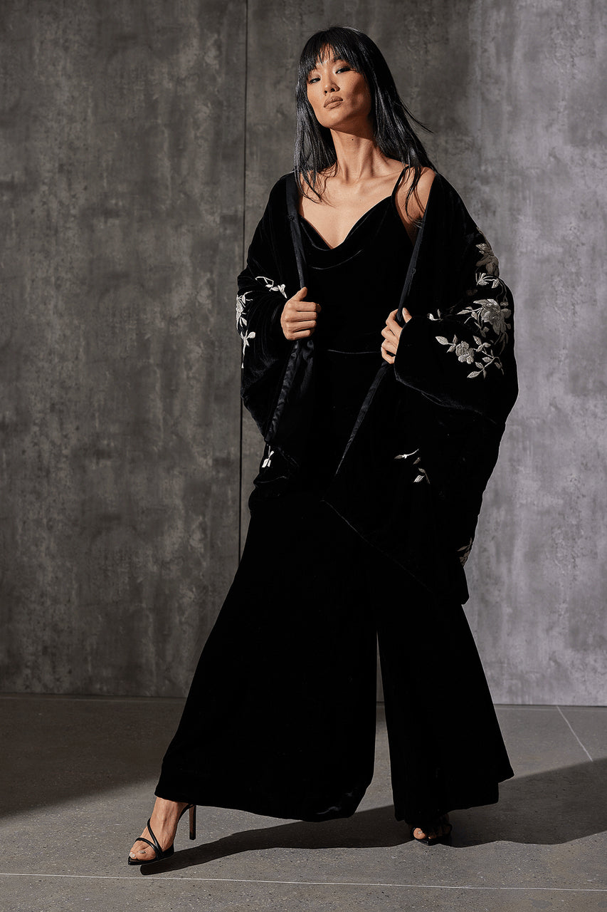 Buy Couture Velvet Silk Palazzo Pants in Black Online Black