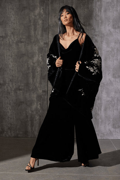 Buy Couture Velvet Silk Palazzo Pants in Black Online Black