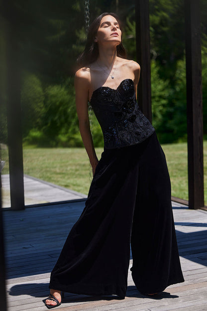 Buy Couture Velvet Silk Palazzo Pants in Black Online Black