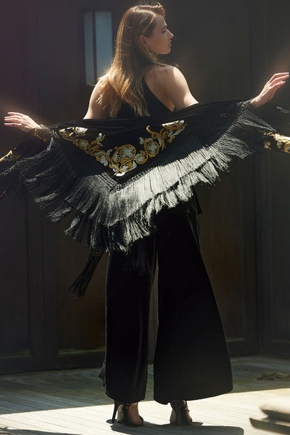 Buy Couture Velvet Silk Palazzo Pants in Black Online Black