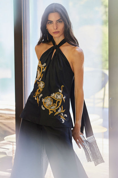 Buy Couture Velvet Silk Palazzo Pants in Black Online Black