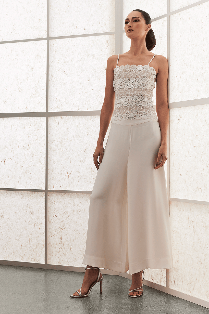 Buy Couture Silk Crepe Palazzo Pants in Warm White Online Warm White