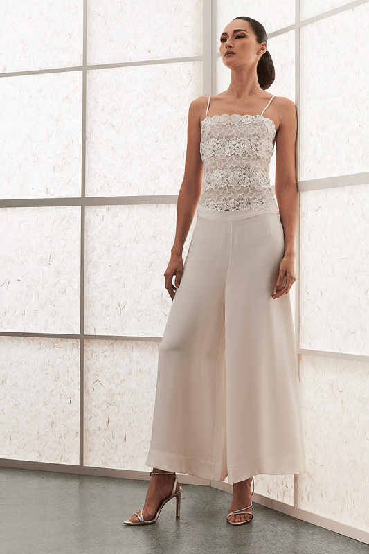 Buy Couture Silk Crepe Palazzo Pants in Warm White Online Warm White