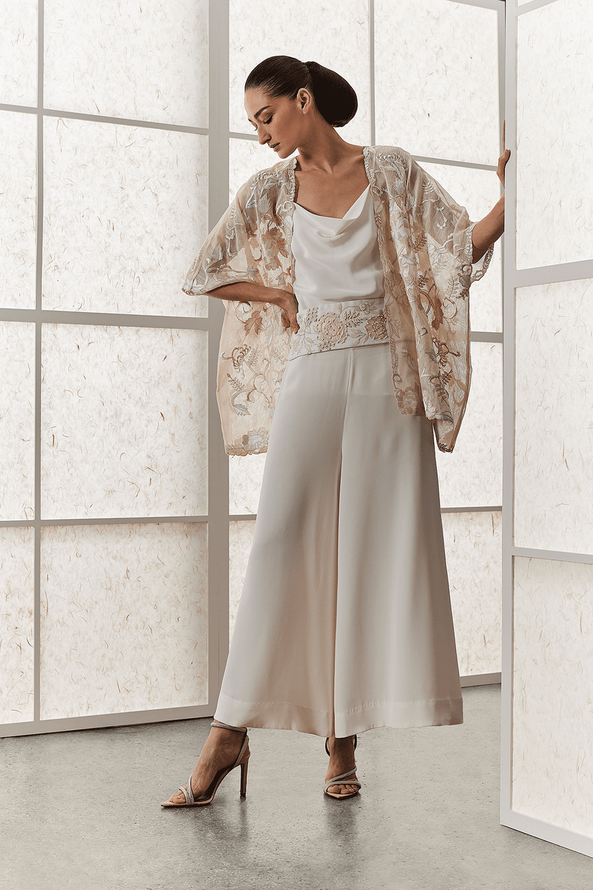 Buy Couture Silk Crepe Palazzo Pants in Warm White Online Warm White