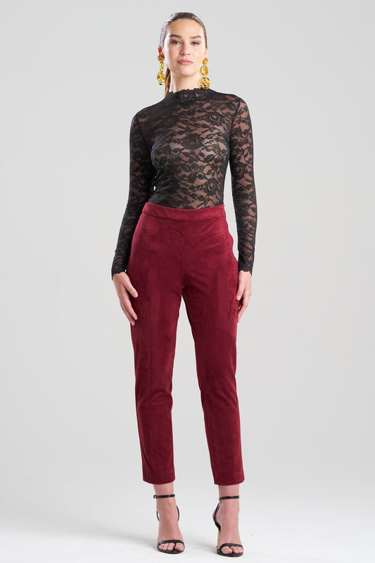 Vegan Luxe Suede Side Zip Ankle Pants Ruby