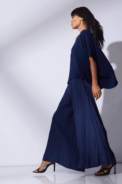 Buy Taffeta Plisse Pants in Midnight Navy Online Midnight Navy