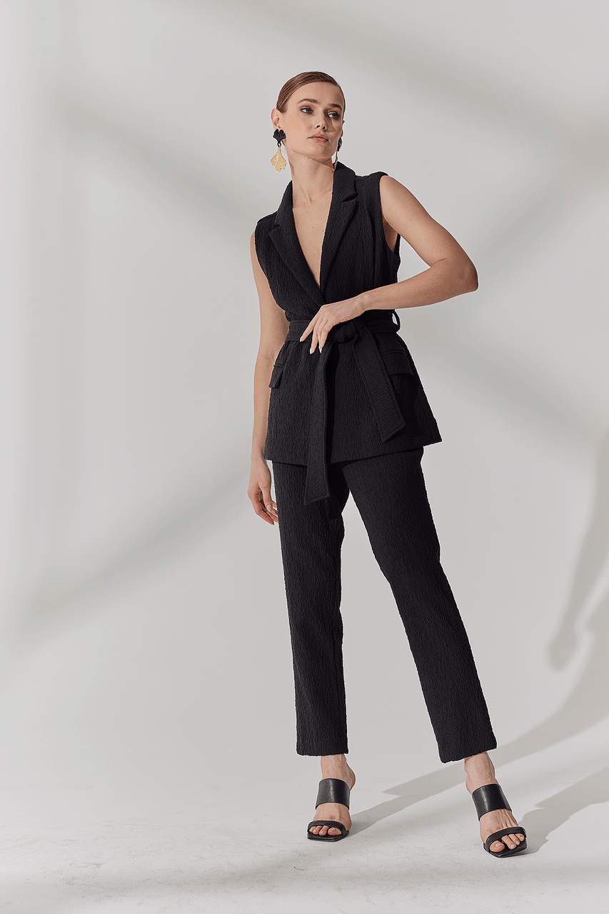 Buy Stretch Texture Jacquard Ankle Pants in Black Online Black