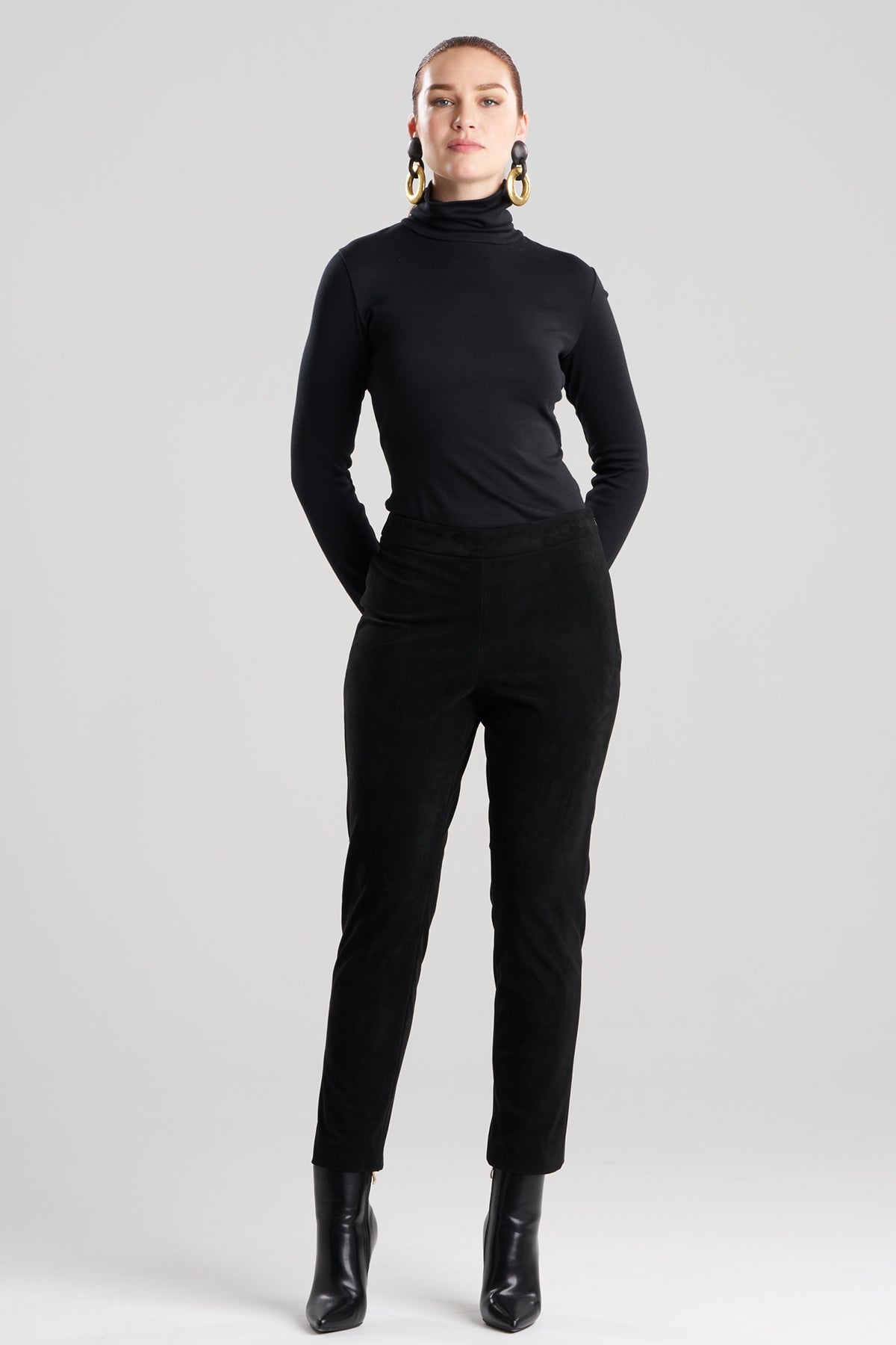 Vegan Luxe Suede Side Zip Ankle Pants Black