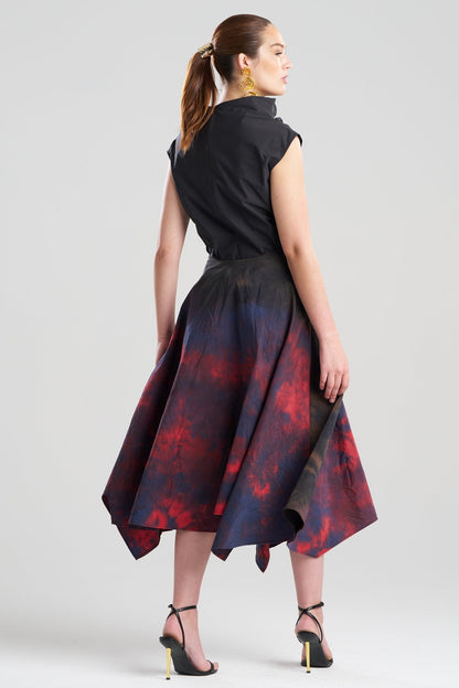 Niji Tie Dye Taffeta Origami Maxi Skirt Red