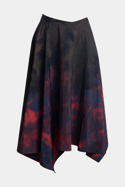 Niji Tie Dye Taffeta Origami Maxi Skirt Red