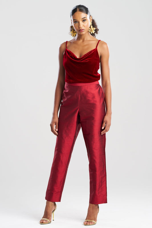 Couture Silk Dupioni Slim Pants Red Garnet