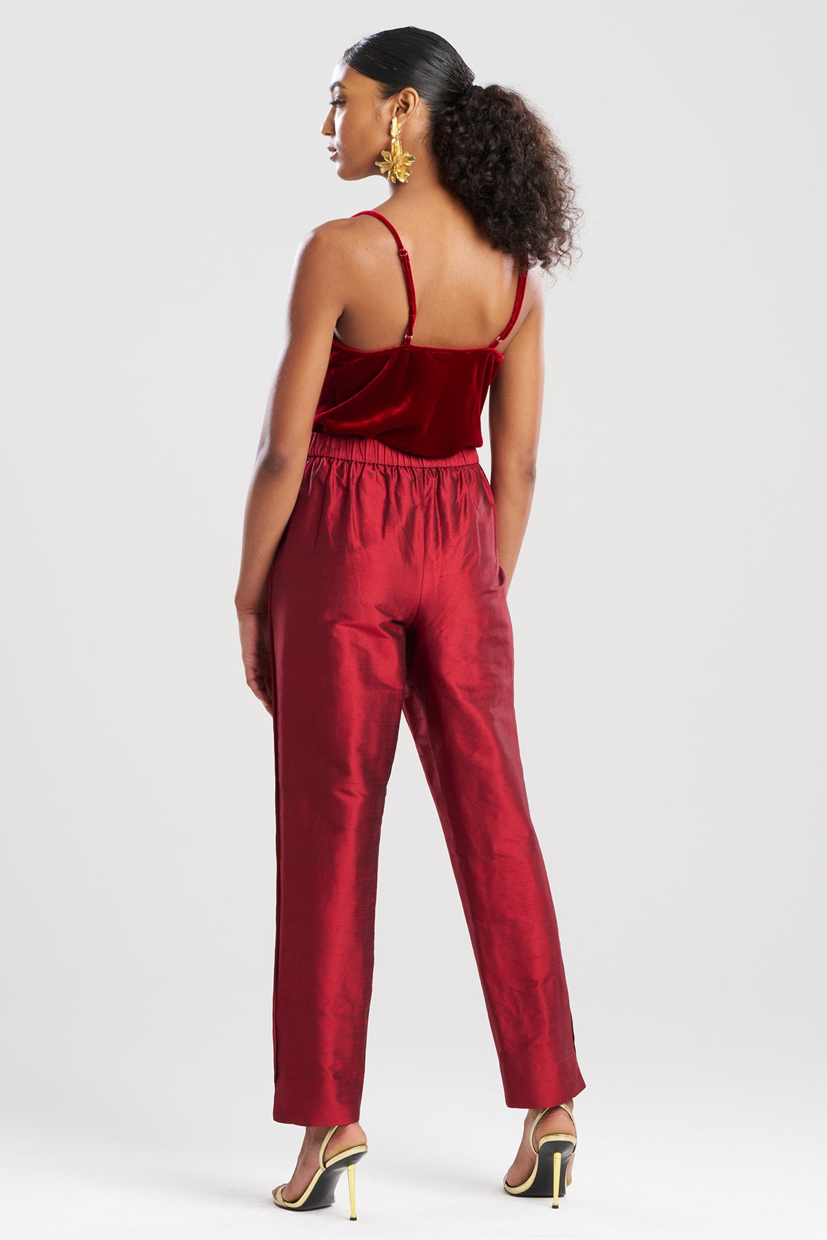 Couture Silk Dupioni Slim Pants Red Garnet
