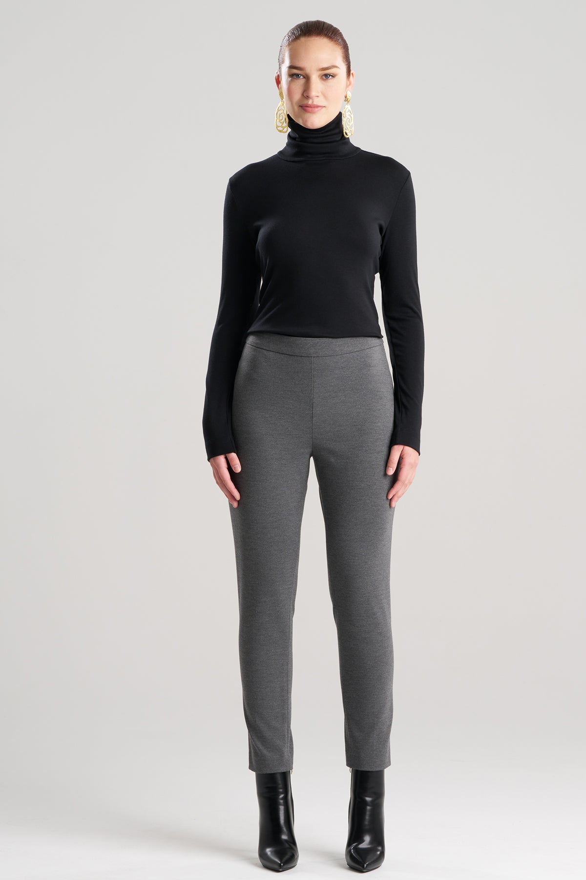 Compact Knit Side Zip Ankle Pants Dark Grey Heather