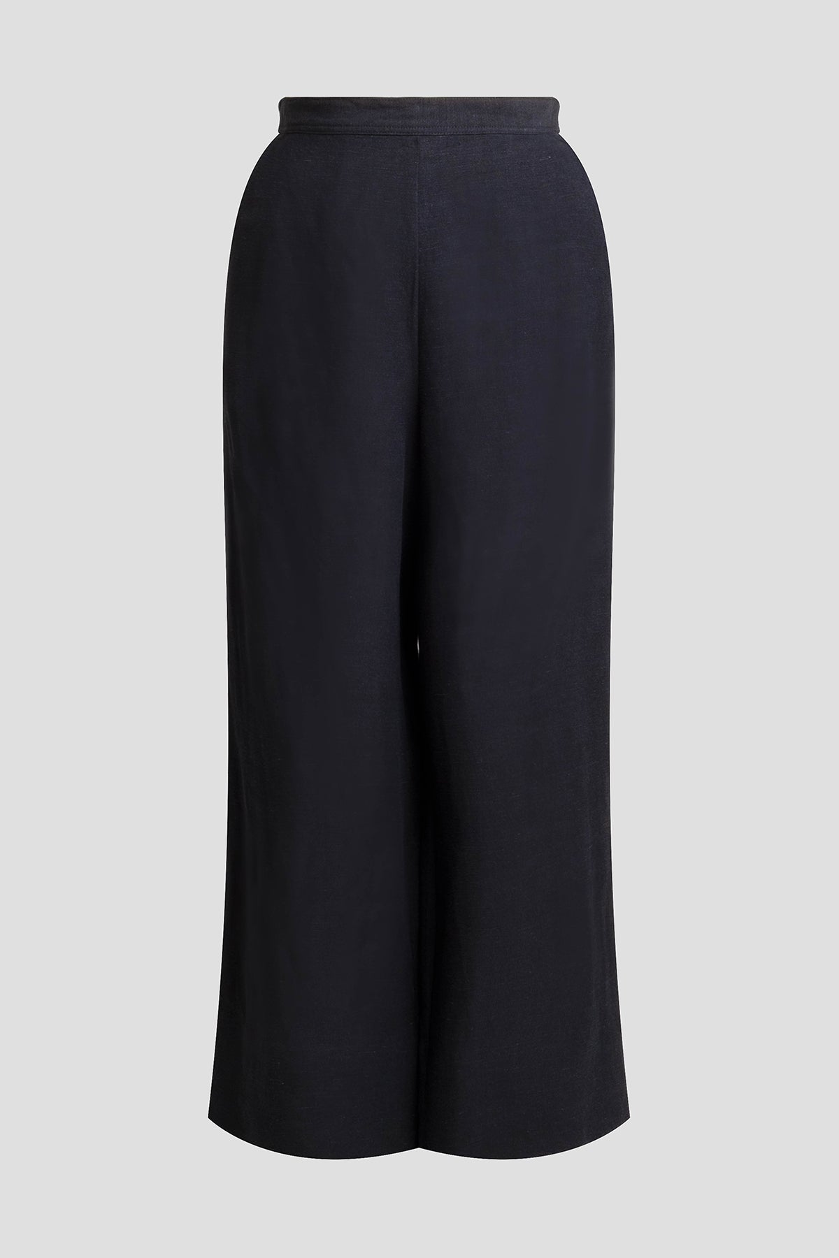 Light Weight Linen Cropped Wide Leg Pants Black