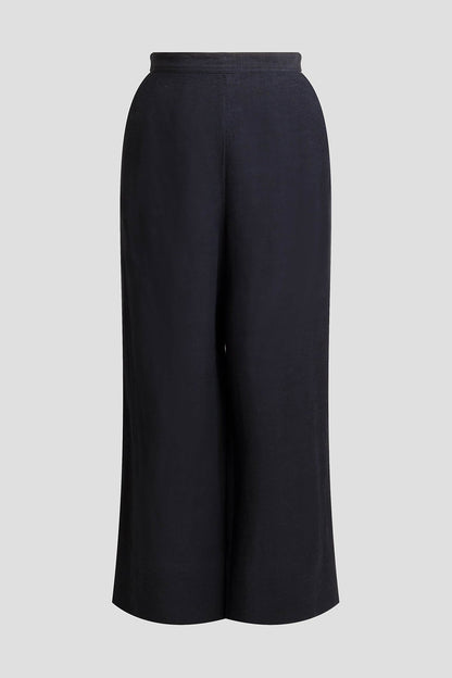 Light Weight Linen Cropped Wide Leg Pants Black