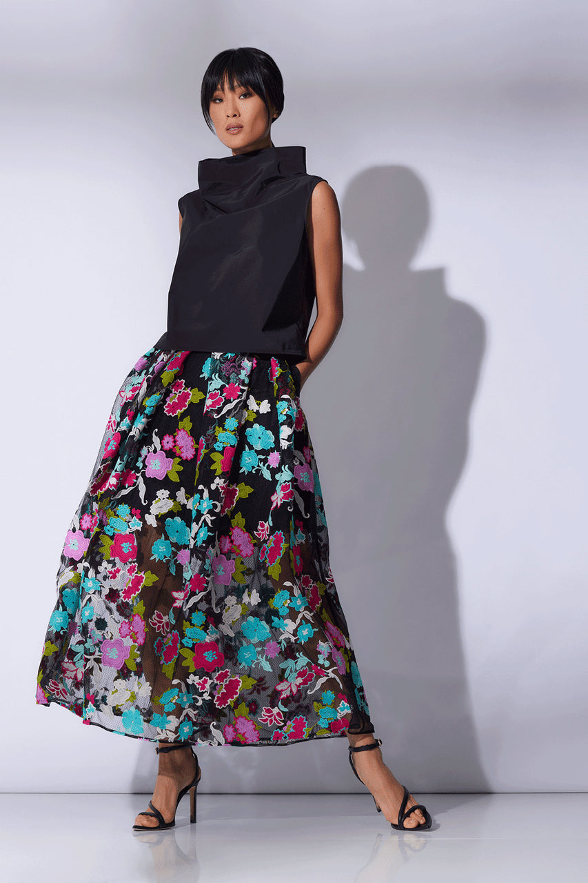Buy Tangier Embroidered Tulle Maxi Skirt in Black Multi Online Black Multi