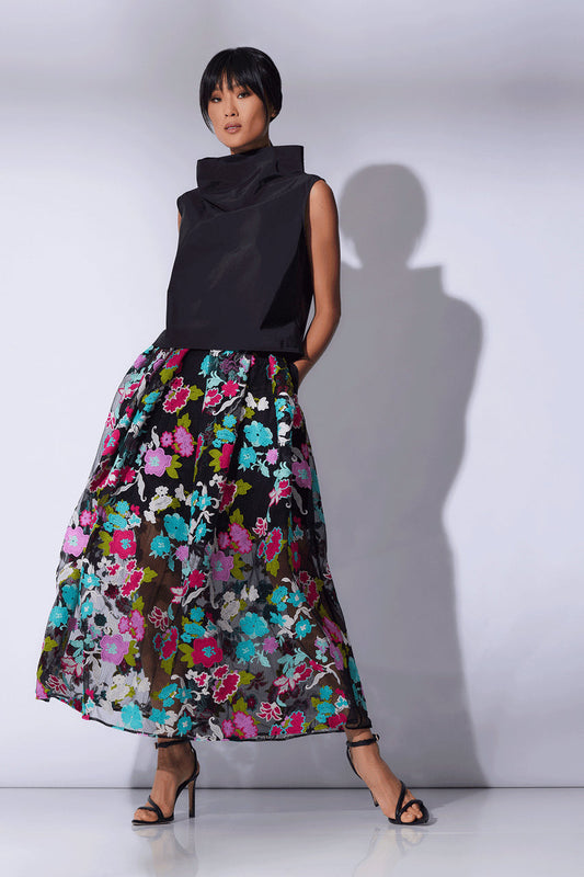 Buy Tangier Embroidered Tulle Maxi Skirt in Black Multi Online Black Multi