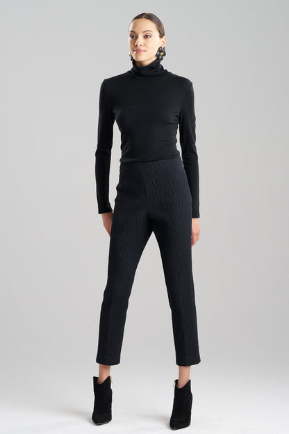 Buy Textured Cotton Jacquard Ankle Pants in Black Online Black