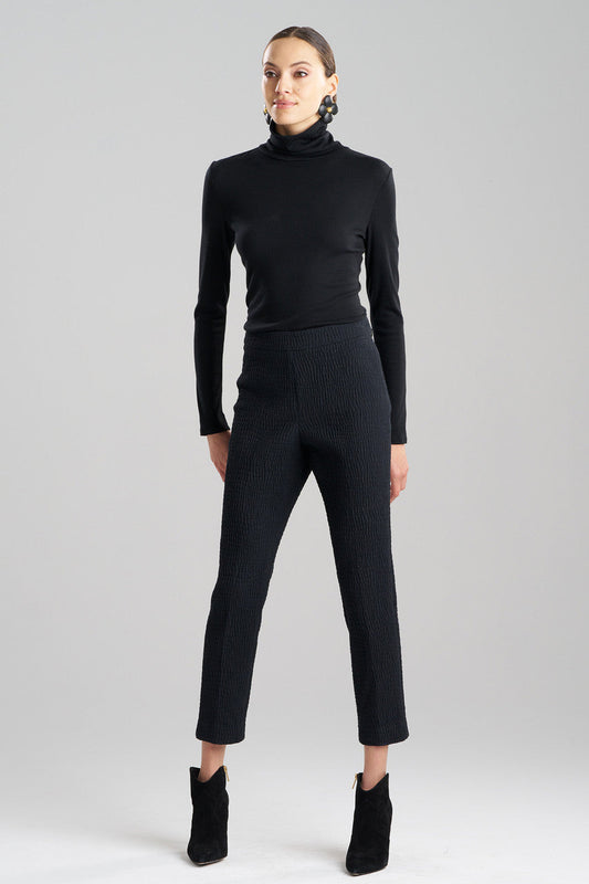 Buy Textured Cotton Jacquard Ankle Pants in Black Online Black