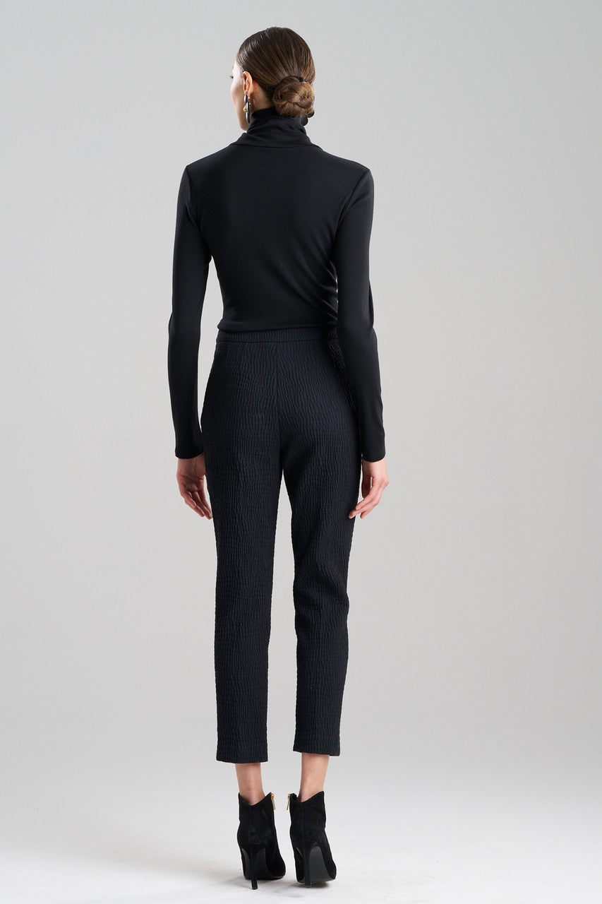 Buy Textured Cotton Jacquard Ankle Pants in Black Online Black