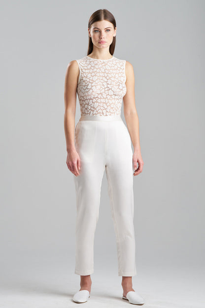 Buy Luxe Charmeuse Pull On Tapered Pants in Warm White Online Warm White