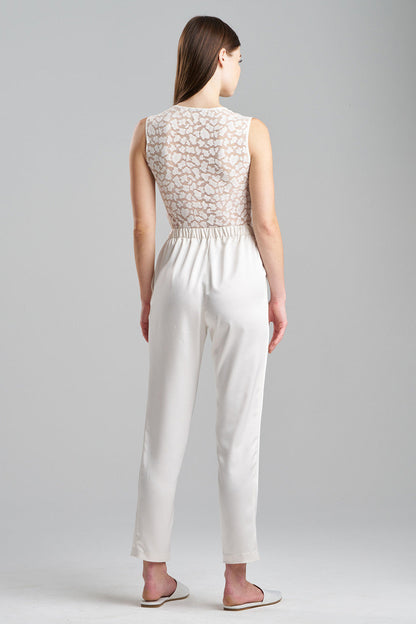Buy Luxe Charmeuse Pull On Tapered Pants in Warm White Online Warm White