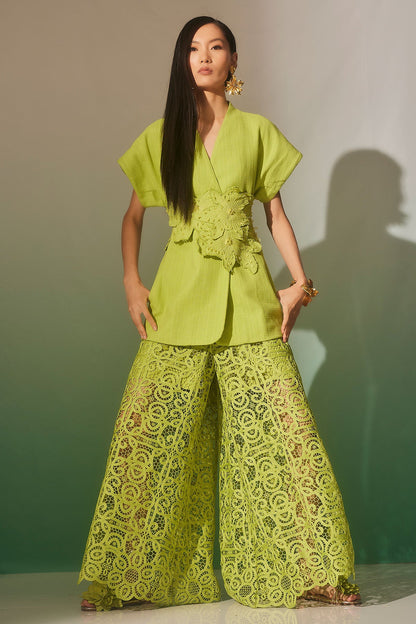 Raffia Lace Palazzo Pants Pear