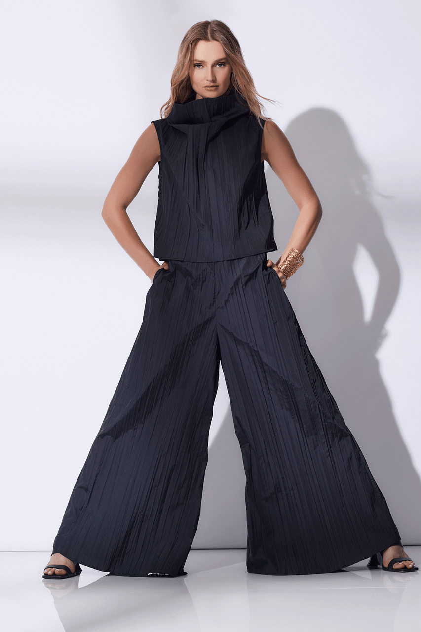 Buy Taffeta Plisse Pants in Black Online Black