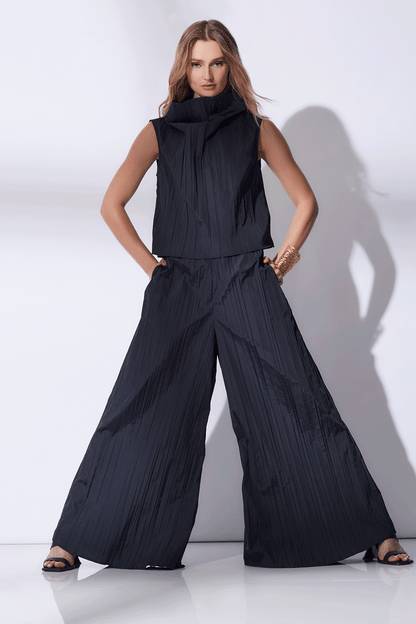 Buy Taffeta Plisse Pants in Black Online Black