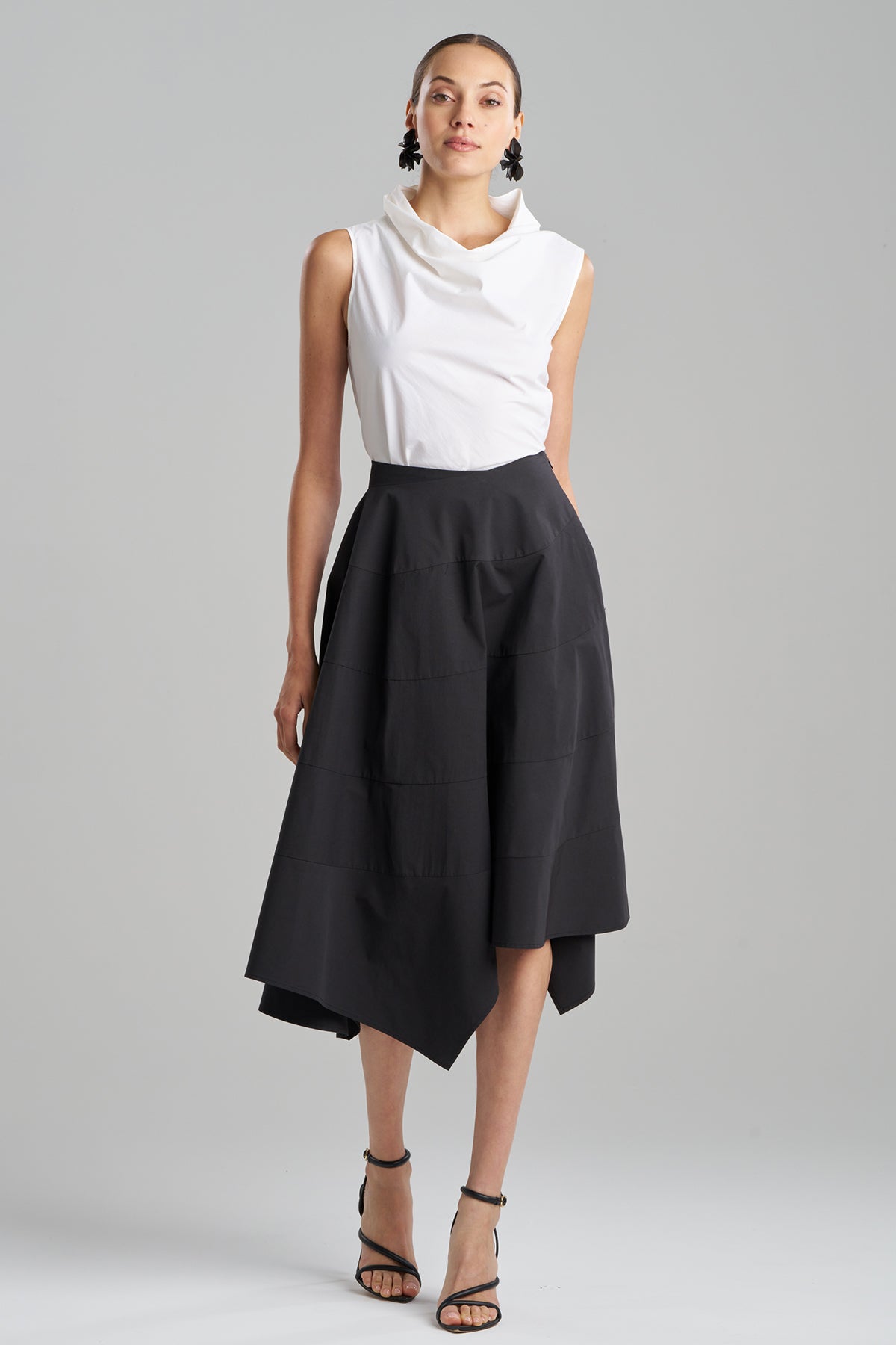 Tech Cotton Taffeta Origami Spiral Skirt Black