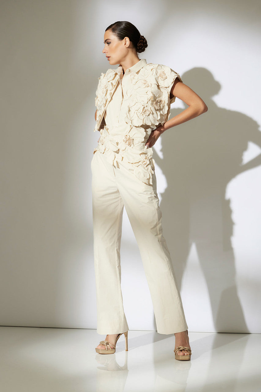 Buy Tech Cotton Taffeta Pants in Cream Online Cream