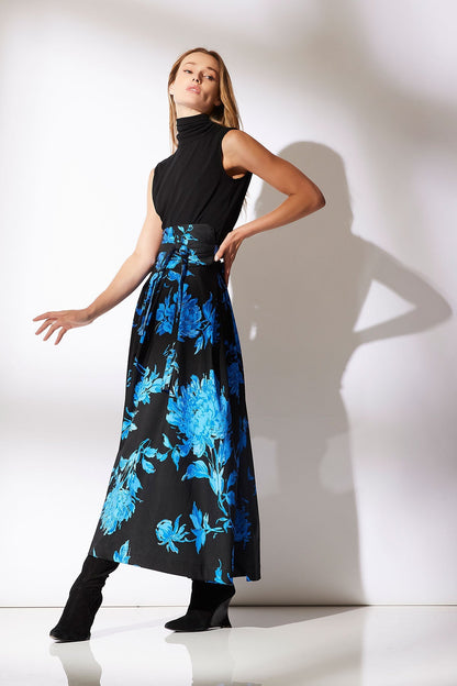 Buy Miyako Printed Cotton Chino Maxi Skirt online Aster Blue