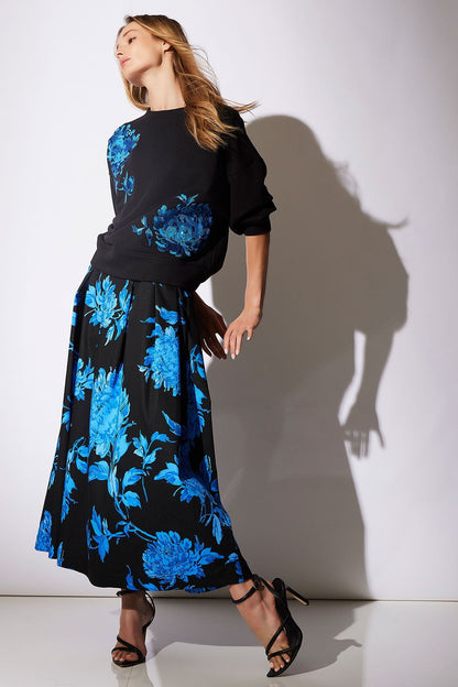 Buy Miyako Printed Cotton Chino Maxi Skirt online Aster Blue