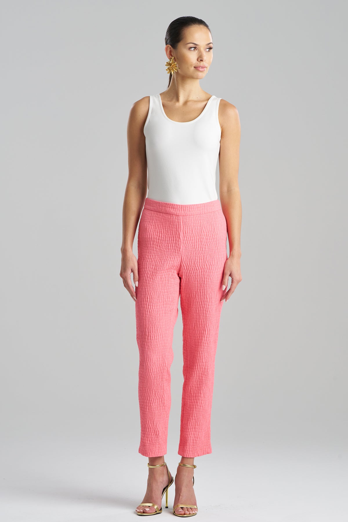 Textured Cotton Jacquard Ankle Pants Flamingo Pink