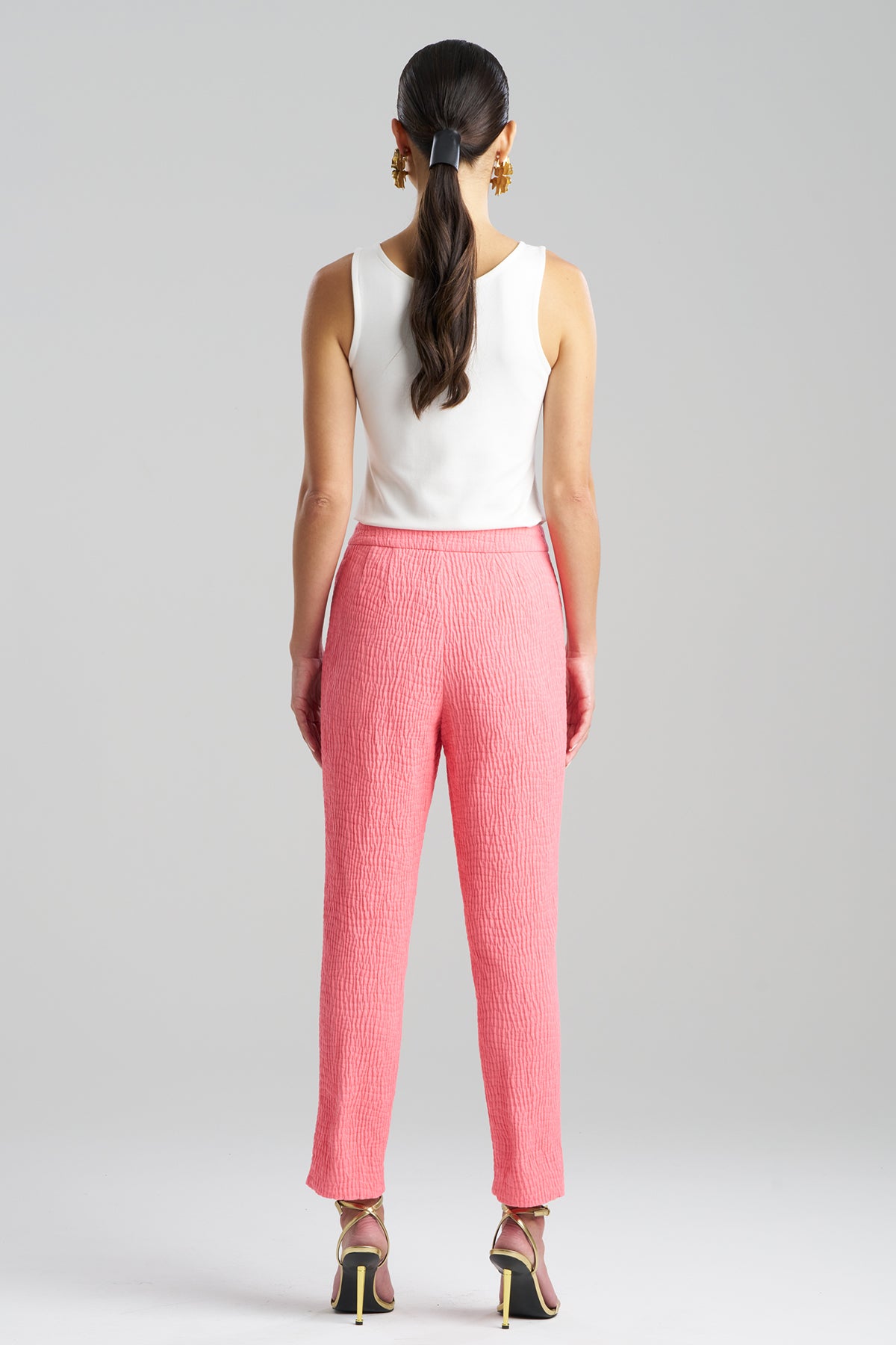 Textured Cotton Jacquard Ankle Pants Flamingo Pink