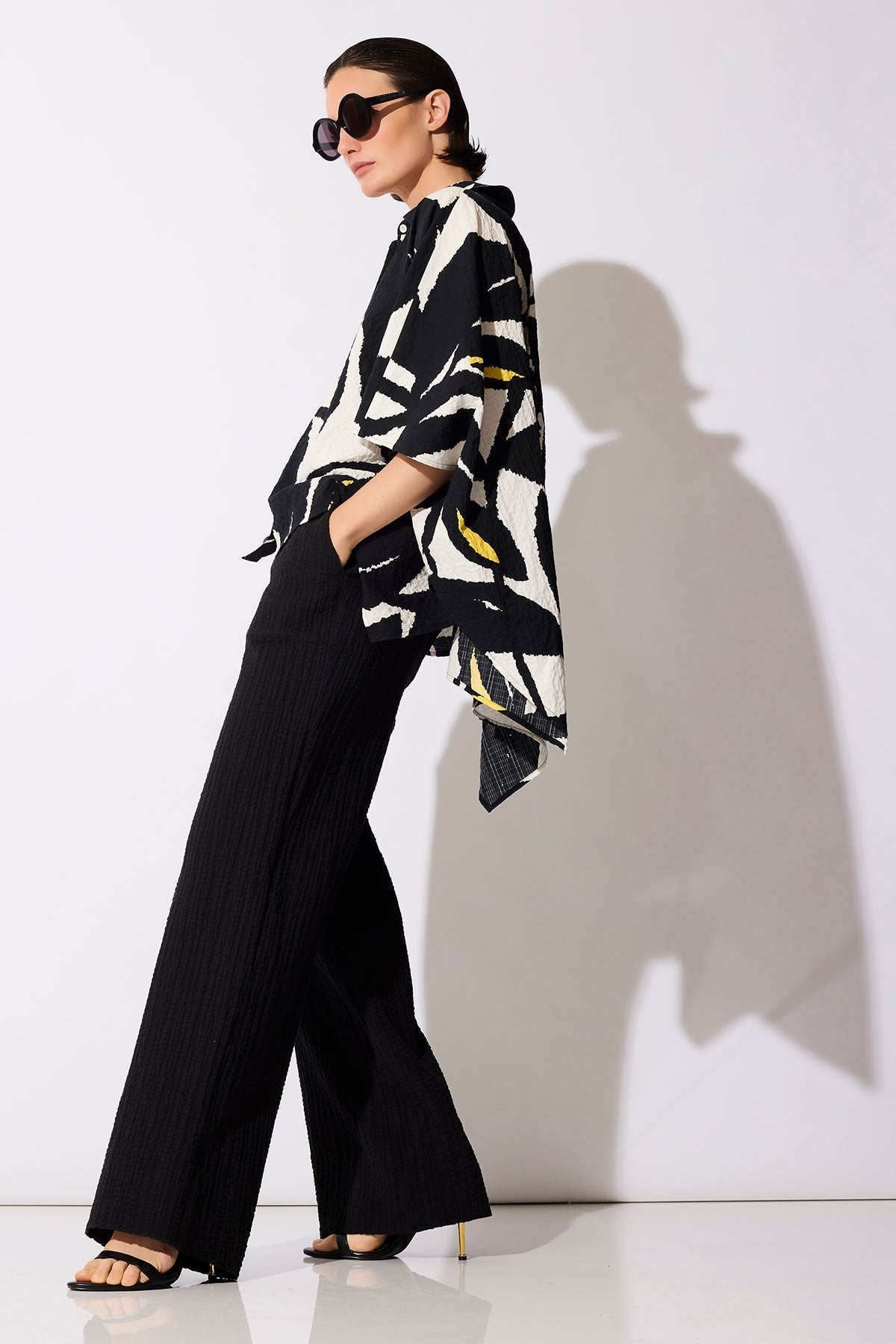 Matelassé Cotton Wide Pull On Pants Black