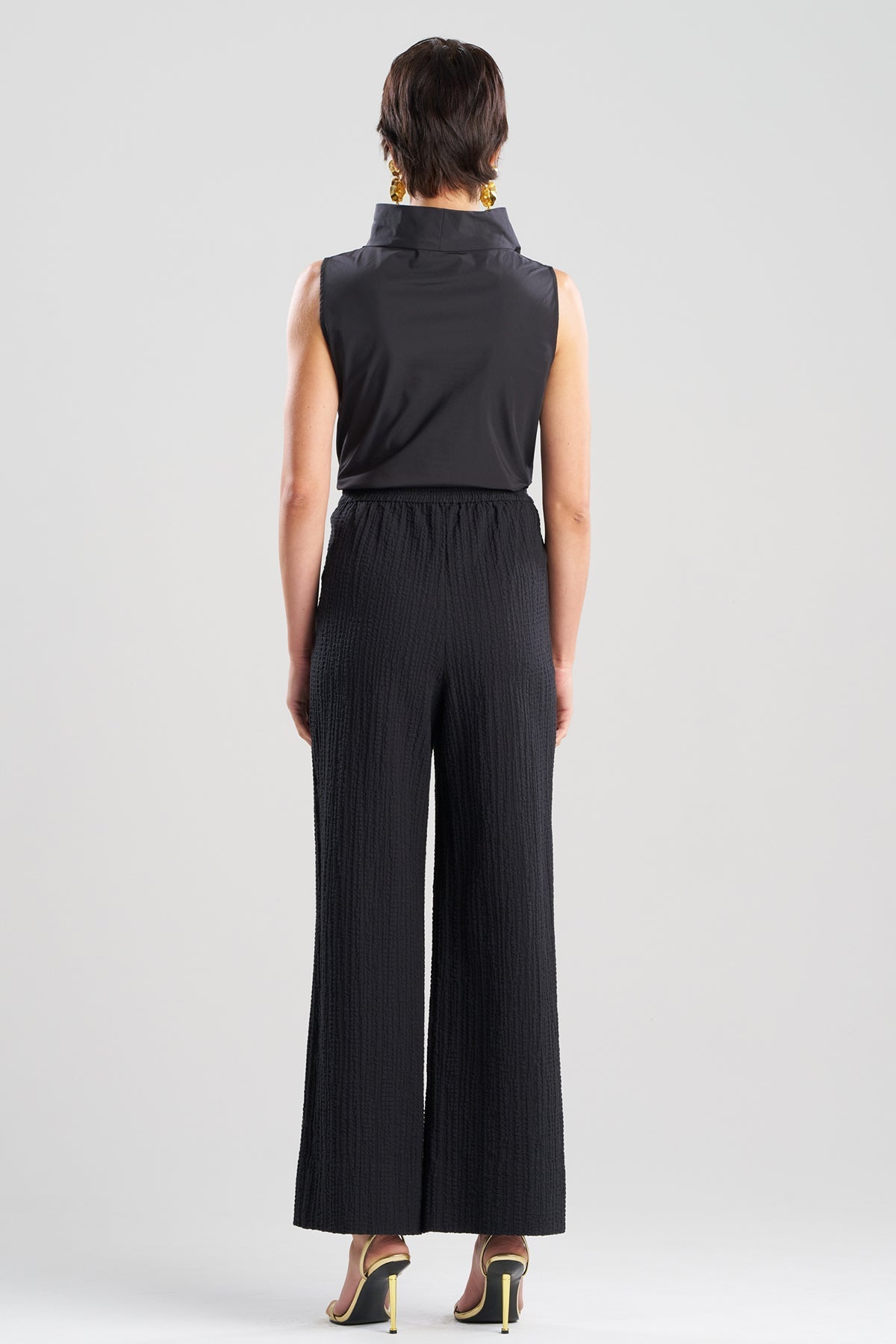 Matelassé Cotton Wide Pull On Pants Black