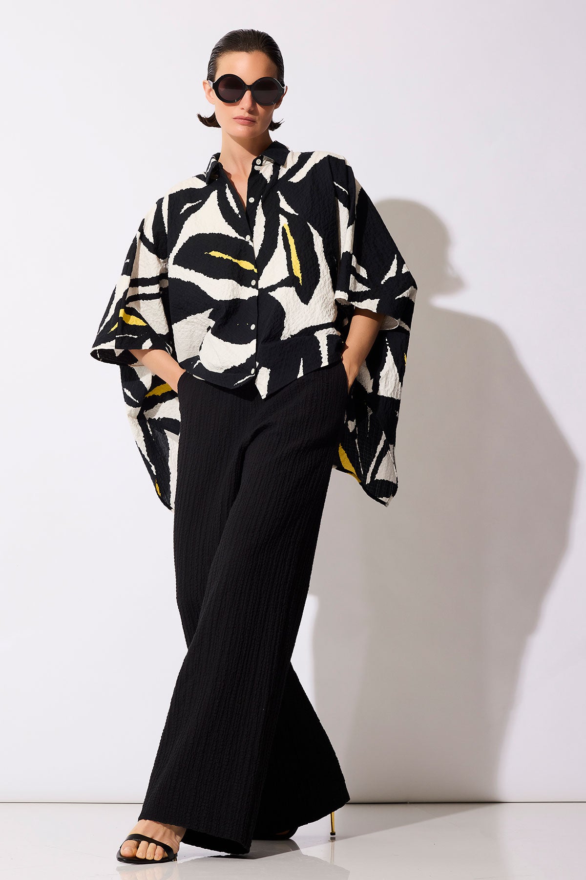 Matelassé Cotton Wide Pull On Pants Black