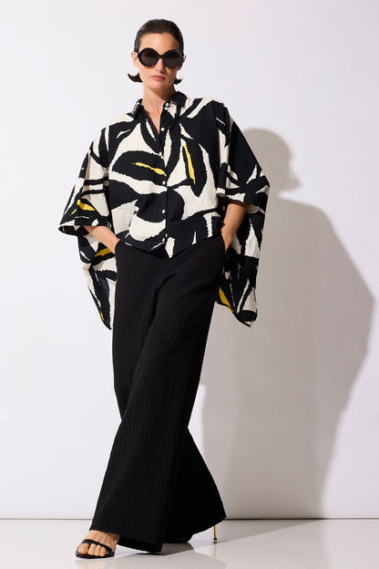 Matelassé Cotton Wide Pull On Pants Black