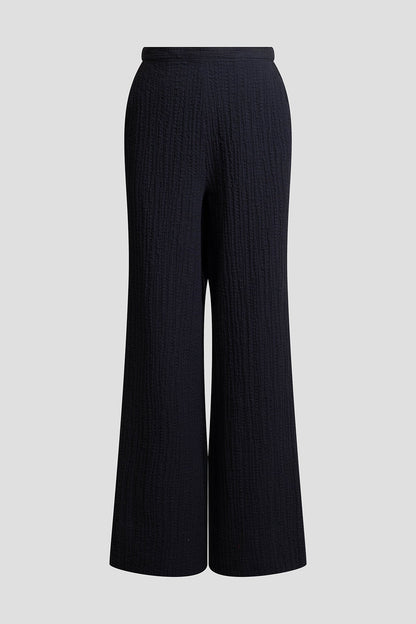 Matelassé Cotton Wide Pull On Pants Black