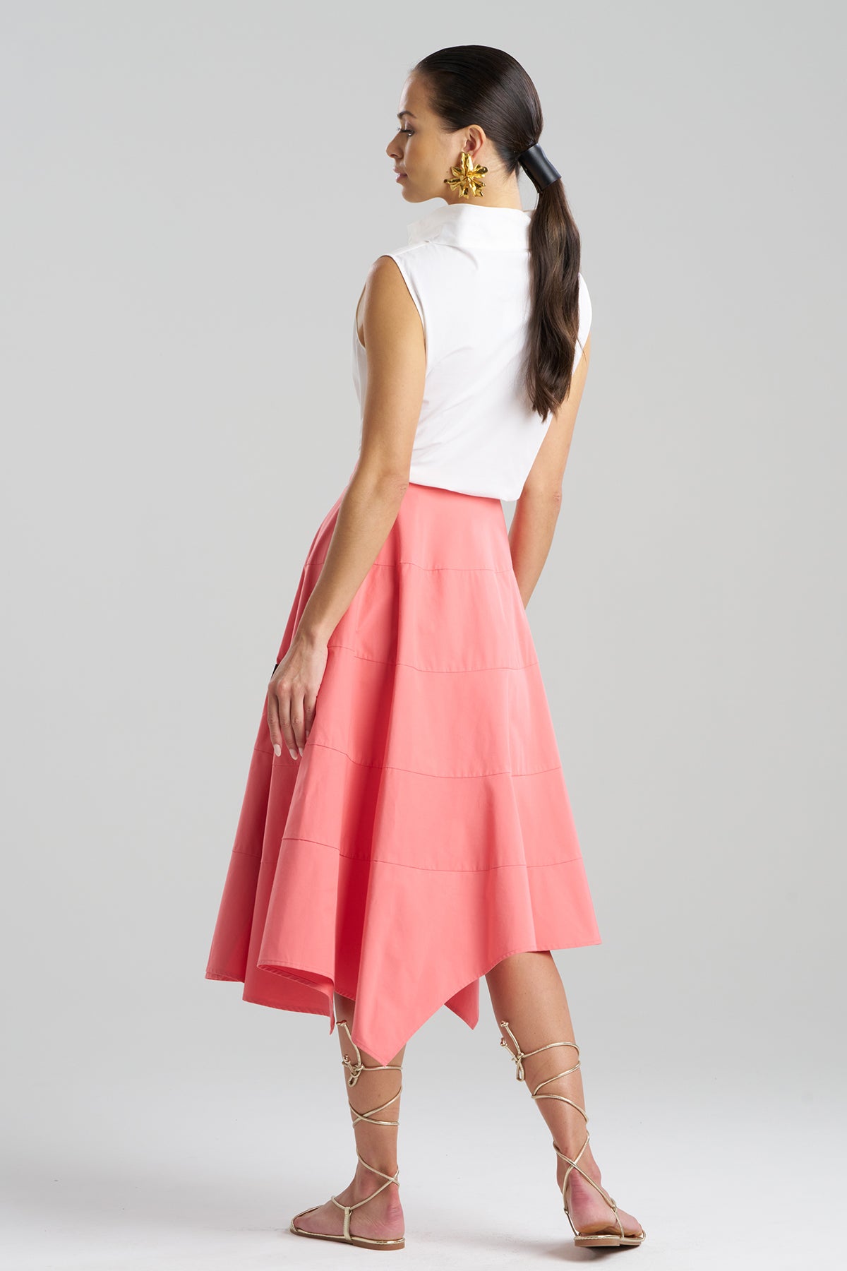 Tech Cotton Taffeta Origami Spiral Skirt Flamingo Pink