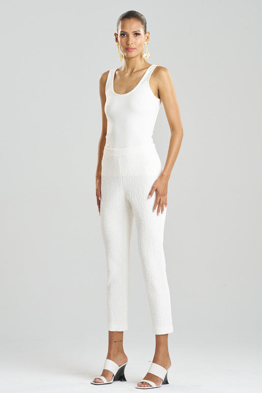 Buy Textured Cotton Jacquard Ankle Pants in White Online White