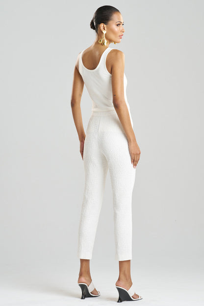 Buy Textured Cotton Jacquard Ankle Pants in White Online White
