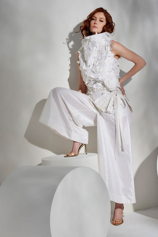 Buy Couture Silk Dupioni Palazzo Pants in White Online White